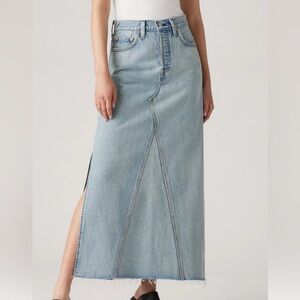 Levi’s Icon Denim Maxi Skirt sz 31 “Not in the Mood” Stone Wash Side Slit